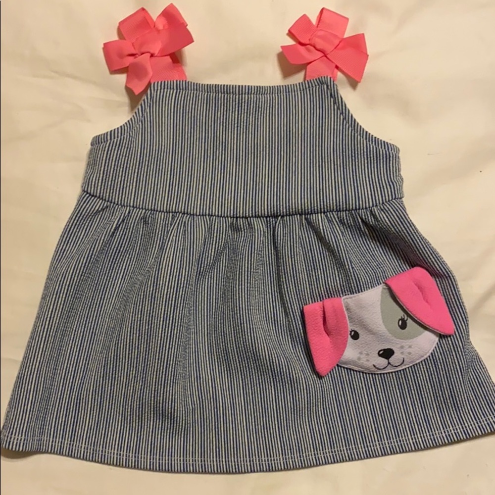 Blue and white striped dress with puppy